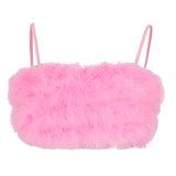 Preppy pink doll Fuzzy fur detail crop top