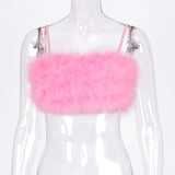 Preppy pink doll Fuzzy fur detail crop top
