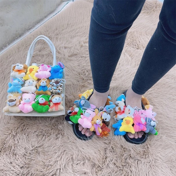 Y2K trending 3d stuffed animal plush teddy bear custom slides slippers