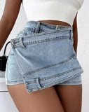 Ladies Y2K retro wrap skort shorts denim mini skirt