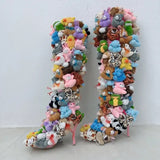 celeb custom 3d stuffed animal teddy bear fashion knee high heel boots shoes