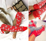 Warm knitted Over the knee Christmas Xmas bow leg warmers