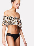 Leopard off the shoulder 2 piece swimsuit set