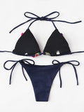 Denim Pom Pom detail 2 piece bikini swimsuit