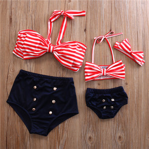 Mommy and me matching mom and baby Pin up stripe up stripe swimsuit