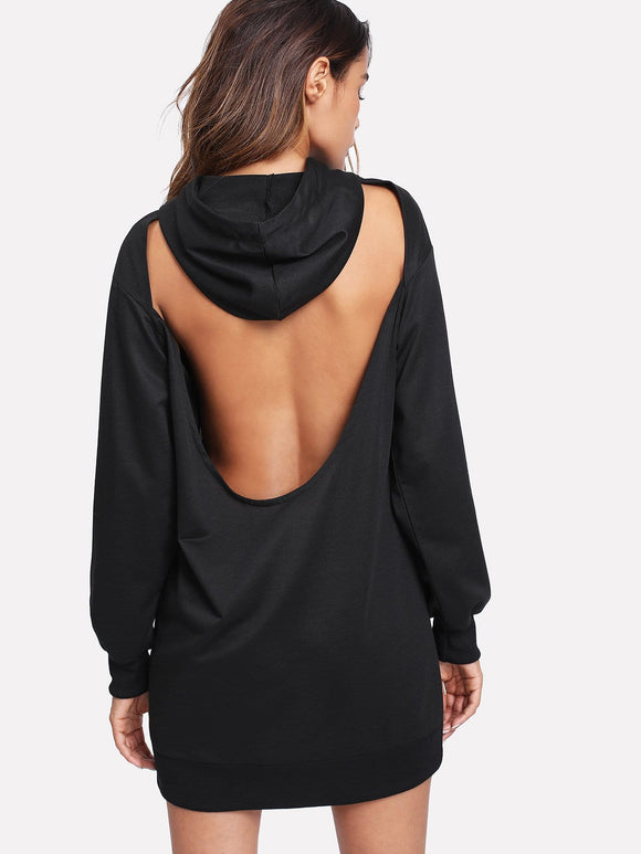 Cutout back fashion hoodie dress