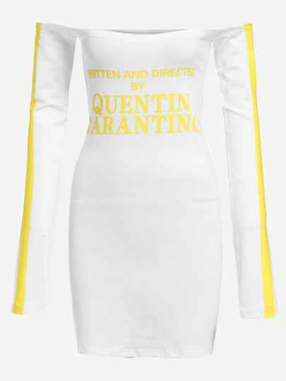 Written and directed by Quentin Tarantino off the shoulder dress