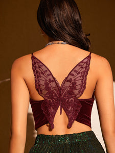 Ladies Butterfly Cutout Mesh Back Cami Crop Top