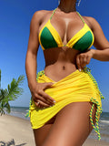 Jamaica Pride Triangle Bikini Swimsuit With Beach Coverup Skirt