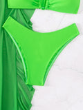 3piece 2 piece  Bikini Swimsuit with ruffle sheer Cover Up Pants