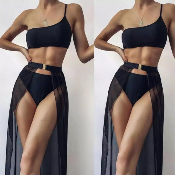 Stylish 2pcs swimsuit with sheer bikini 3pcs coverup set