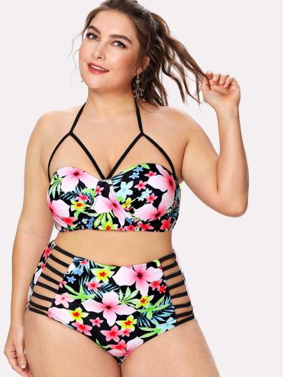 PLUS DOLL “Blissful” cutout strappy floral 2 piece plus size swimsuit