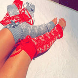 Warm knitted Over the knee Christmas Xmas bow leg warmers