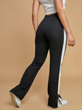 Women side stripe split sporty casual pants