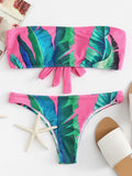 Pink tropical print 2 piece bikini swimsuit set