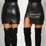 Side lace up leather mini skirt