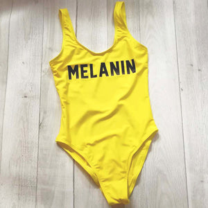 Melanin printed low back monokini one piece swimsuit