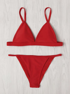Red 2 piece triangle design bikini swimsuit