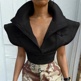 Ladies Couture standup collar crop jacket shirt