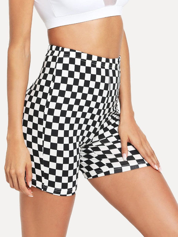 Checkered racing biker shorts leggings