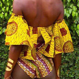 “Royal Queen” African print off the shoulder 2 piece high waist bikini set
