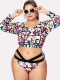 PLUS DOLL “90s pop” long sleeve 2 piece strappy plus size bikini