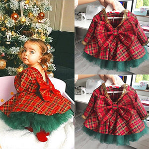 Baby kids Girl Plaid bow style tutu Christmas dress