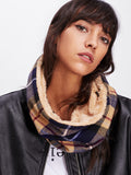 Plaid Warm fur lined infinity scarf