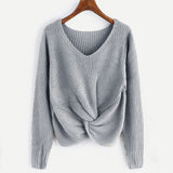 Ladies pullover knot front sweater top