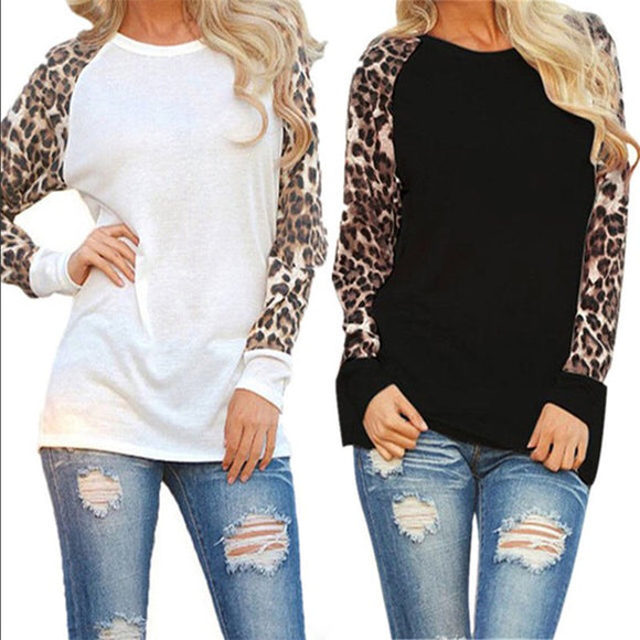 Leopard sleeve long sleeve sweater top