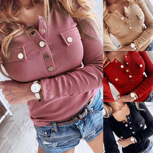 Ladies long sleeve button detail top