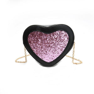 Glitter heart detail chain bag