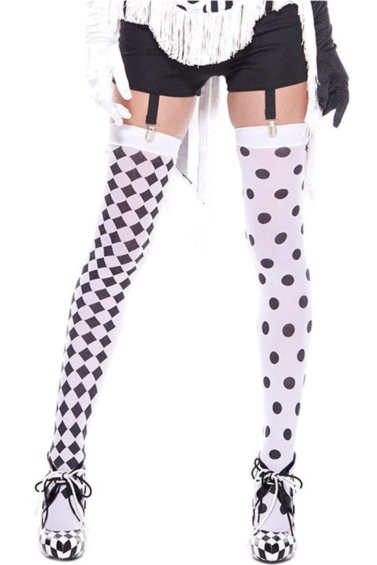 Harlequin diamond polka dot thigh high stockings