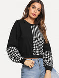 Houndstooth design long sleeve pullover sweatshirt