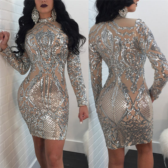 “Royal Cut” Sequins geometric style bodycon party dress