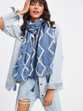 Trendy denim style fringe detail scarf