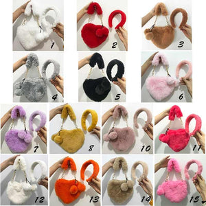 Pretty Luxury Fuzzy fur headband heart handbag set