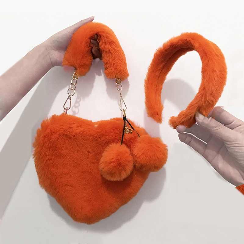 Pretty Luxury Fuzzy fur headband heart handbag set – Iconic Trendz Boutique