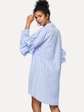 Stripe ruffle sleeve shirt dress