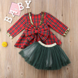 Baby kids Girl Plaid bow style tutu Christmas dress