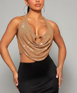 Women glitter sequins drape front top