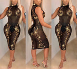 Sultry sheer rhinestone bodycon party dress