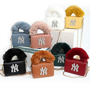 Luxury Ny letter chain fuzzy handbag