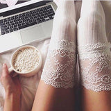 Lace detail over the knee warm knitted thigh high boots socks