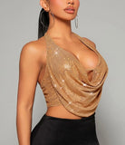 Women glitter sequins drape front top