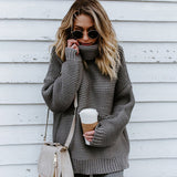 Women oversize comfy knitted turtle neck sweater