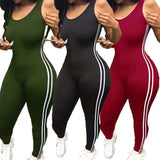 Ladies trendy casual side stripe bodycon jumpsuit