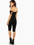 Bow tie off the shoulder style bodycon jumpsuit