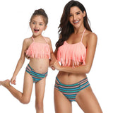 Floral fringe Mommy and me Mom baby matching swimsuit set