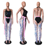 Sequins cutout harness belted pants